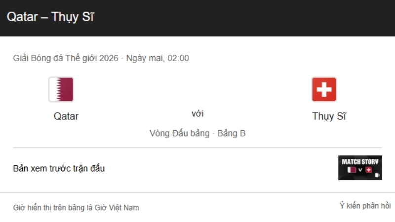 Qatar vs Thụy Sĩ